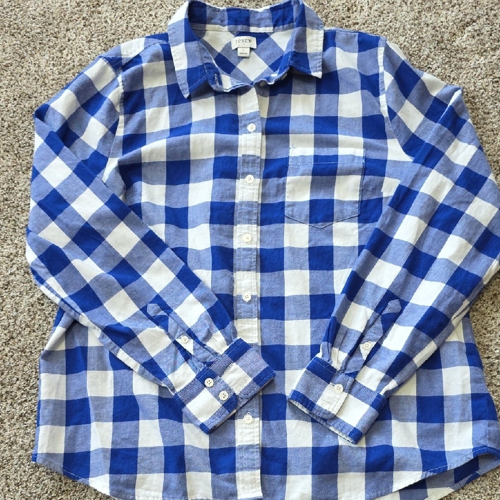 J. Crew Men's Blue and White Plaid Shirt - Picture 5 of 6